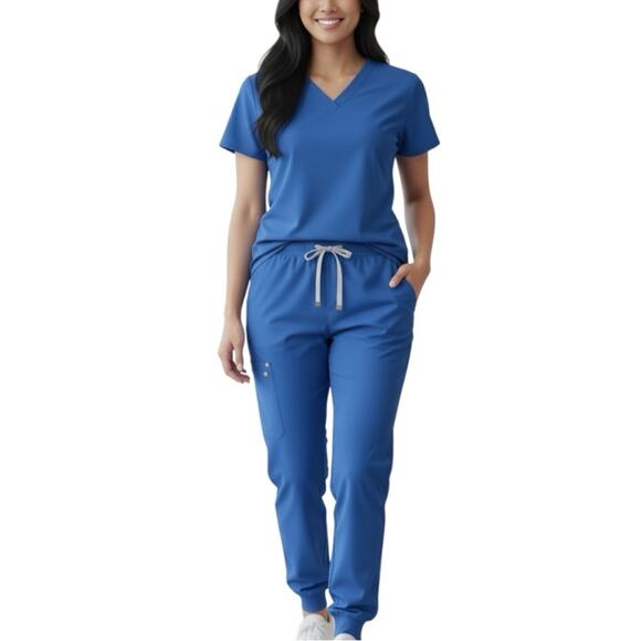 FIGS Jogger Pants Pull On Scrubs Zip Cargo Pocket Blue Women’s Size Medium - Picture 10 of 10